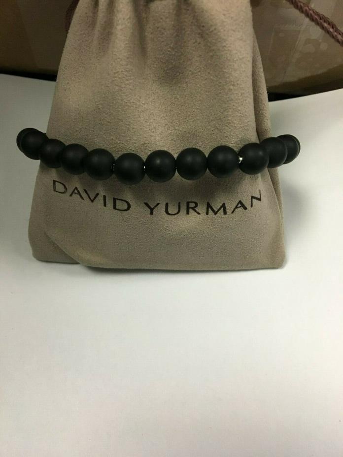 David Yurman Men's Beaded Bracelet 925 Sterling Silver Onyx Beads 8mm 8inch
