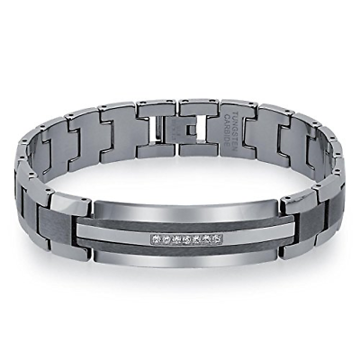 AX Jewelry Mens Diamond Tungsten Carbide ID Bracelet 0.20 carats, 9.5-inch