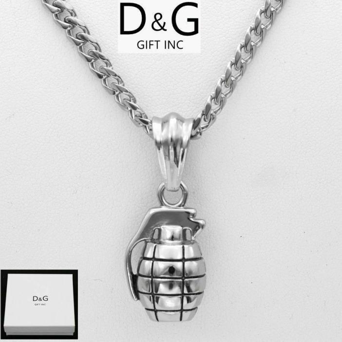 NEW DG Gift Inc Mens Stainless Steel Silver Grenade Pendant 20