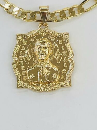 JESUS MALVERDE SINALOA Pendant with Figaro Chain. Gold Plated