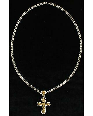Twister Men's Floral Cross Antique Gold Necklace  Silver