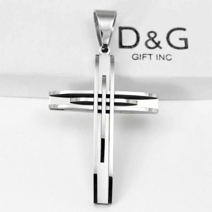 NEW DG Gift Inc Men's Stainless Steel Silver 55 mm Cross Charm Pendant + Box