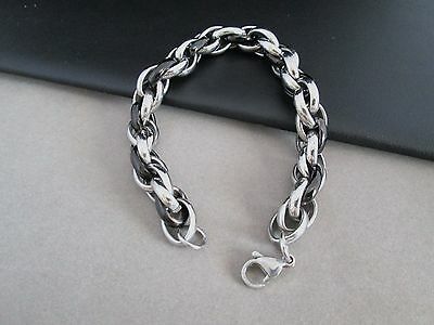 Bracelet 8.5 in. x 11 mm  Stainless Steel 316 w/ Black New LG. Rope Chain Unisex