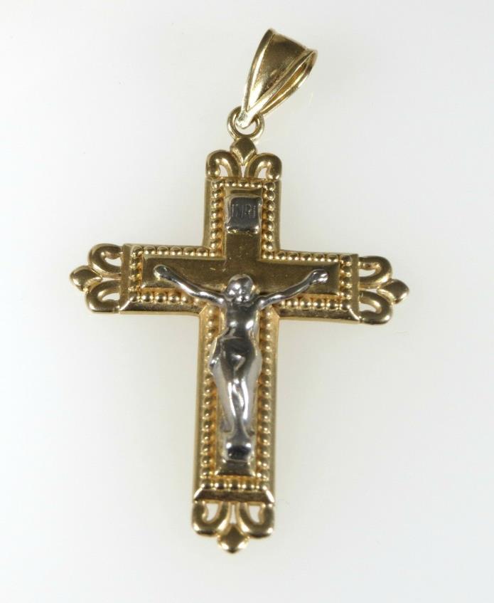 14k Yellow White Gold Cross Pendant Religious Charm  2.7 GRAMS 1 1/2
