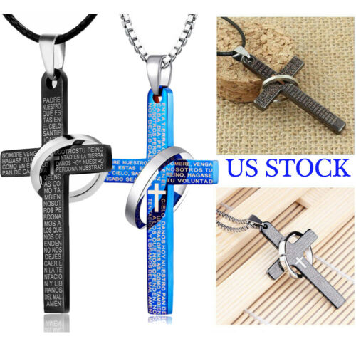 US Stainless Steel Jewelry Chain Easter Jesus Cross Pendant Necklace Lovers Gift