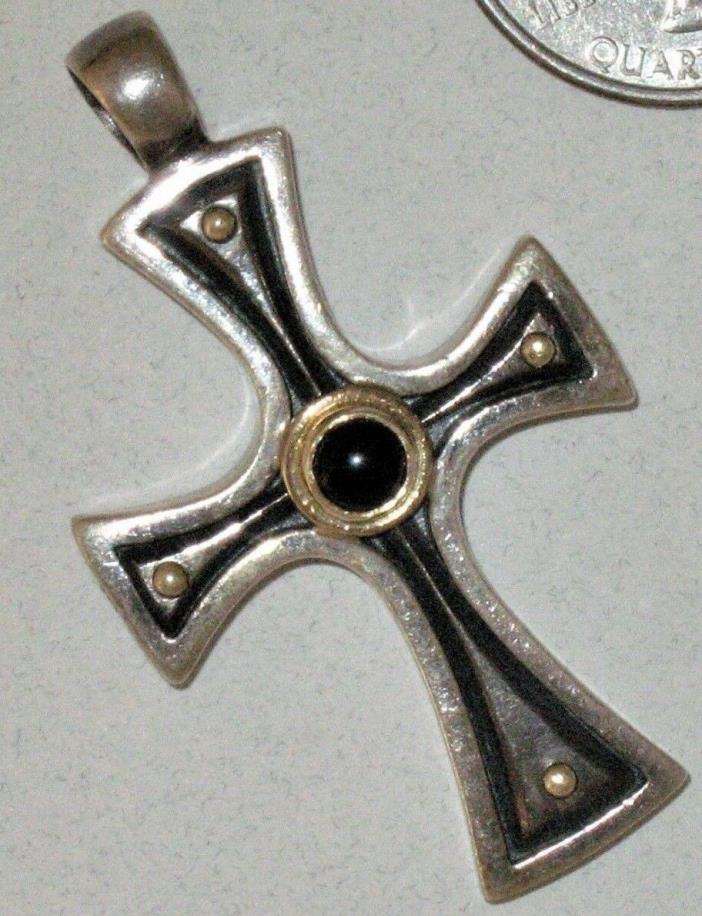 Konstantino Sterling Silver, Onyx and Gold Cross Pendant