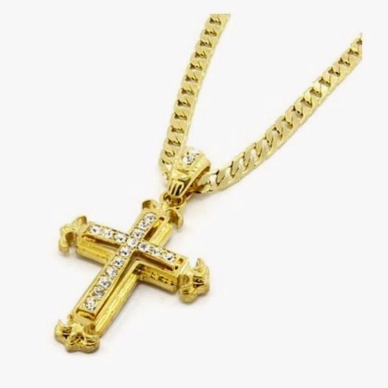mens crystal cross 3 inch pendant 10mm thick 24
