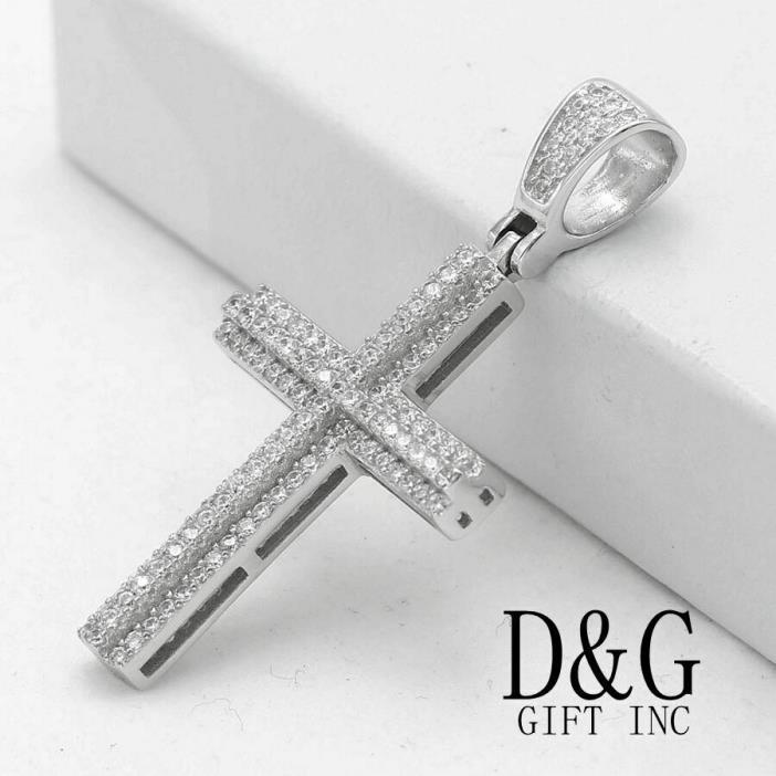 NEW DG Gift Inc Men's Sterling Silver .925 40 mm CZ Cross Charm Pendant + Box