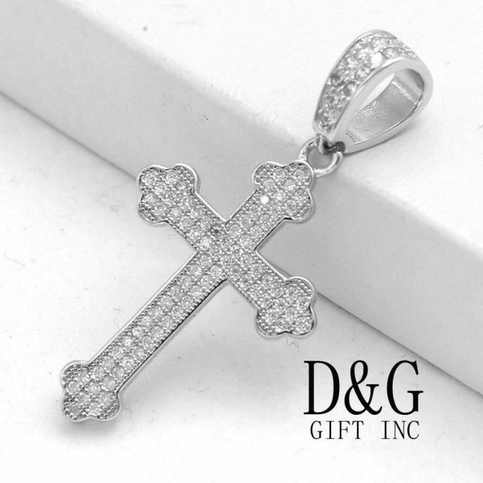 NEW DG Gift Inc Men's Sterling Silver .925 41 mm CZ Cross Charm Pendant + Box