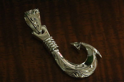 Heavy Fish Hook Solid Sterling Silver Pendant