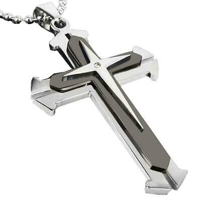 Crystal Cross Pendant Silver Gold Black Stainless Steel Zirconia Jesus