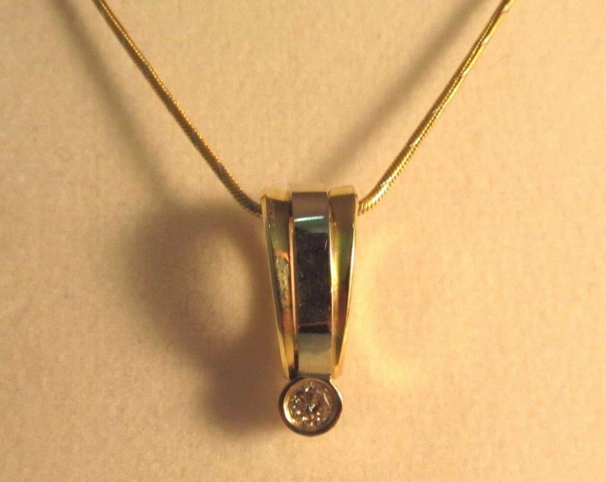 14K Solid White & Yellow Gold Silk Rope Necklace with Nice Diamond Pendant  #850