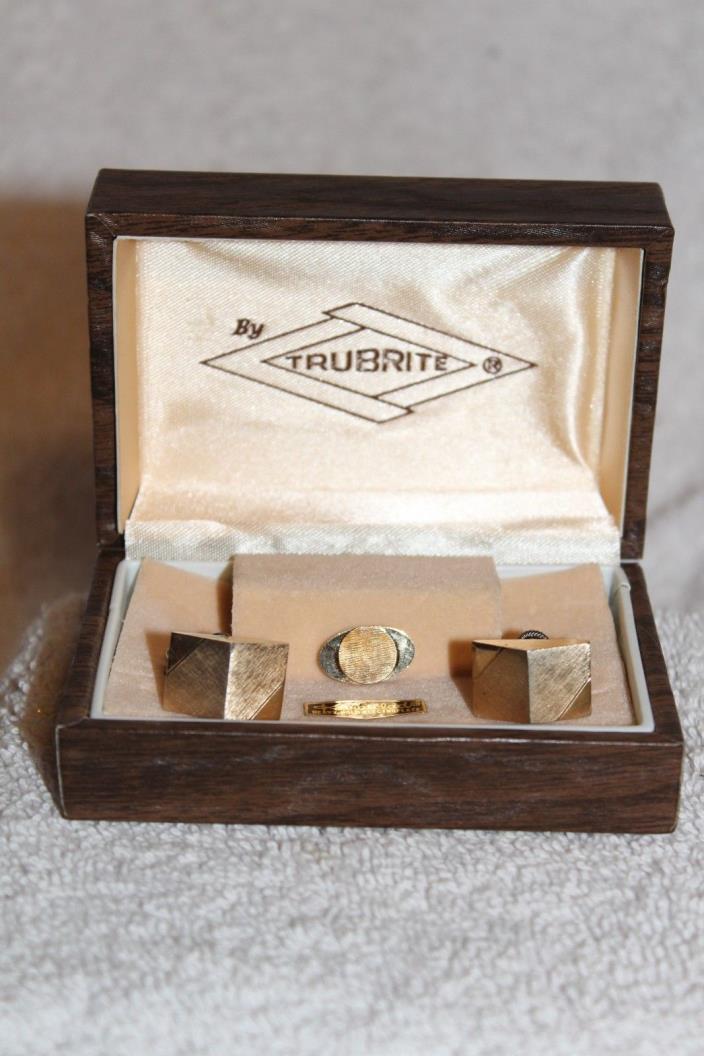 Trubrite Vintage Cufflinks and tie pin in original box