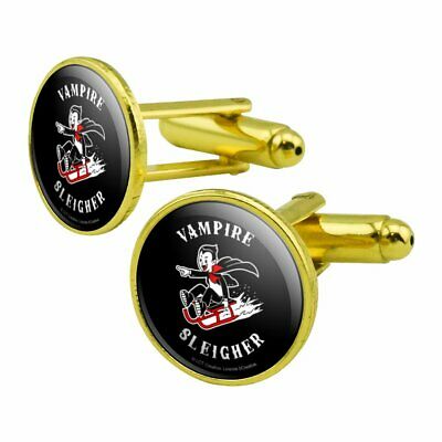 Vampire Sleigher Slayer Funny Humor Round Cufflink Set Gold Color