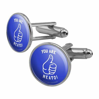 You Are Neato Cool Funny Humor Round Cufflink Set Silver Color