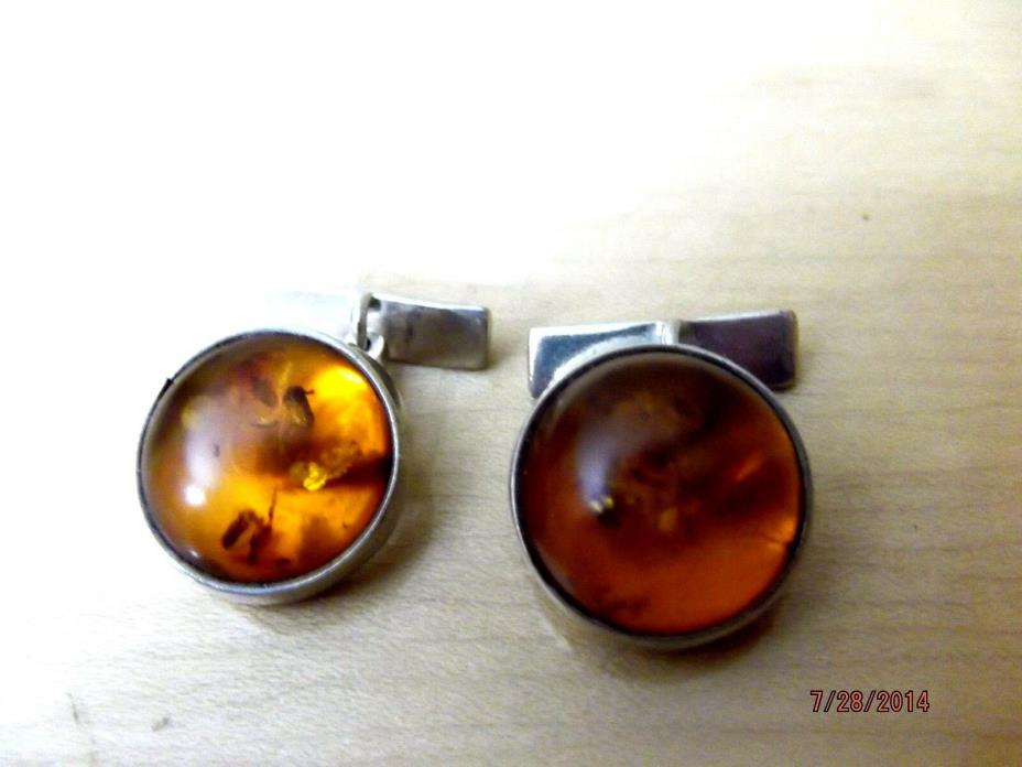 Baltic Amber In Sterling Silver Amber Cuff links .