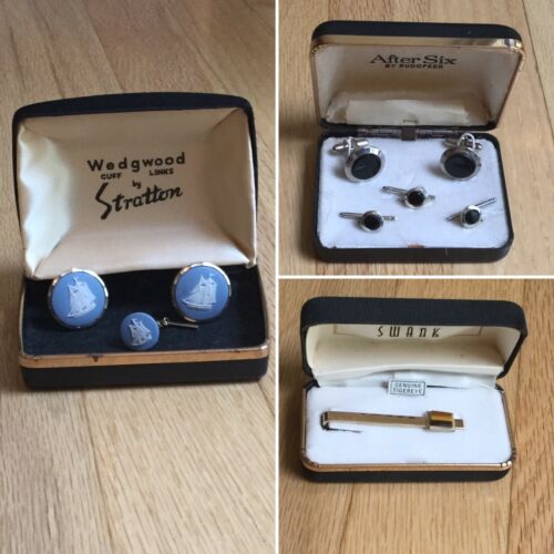 Vintage Men Cufflinks And Tie Holder  lot Hardly Used In Good Condition