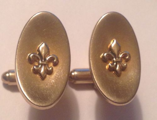 Vintage Mens Fleur De Lys Gold Tone Cufflinks 'Shields' Brand 7/8