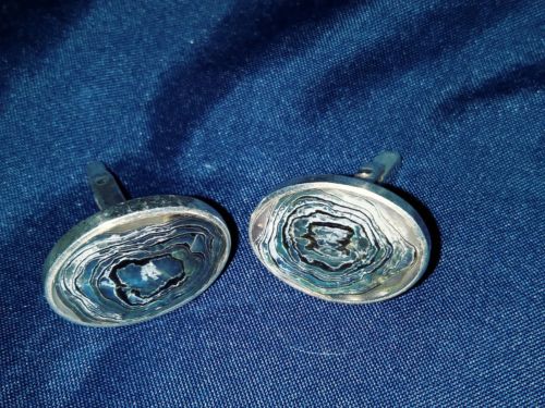 Vintage Sterling Silver MidCentury marked  925 Mexico Taxco Cufflink Abalone