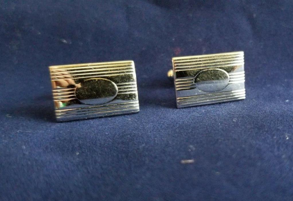 Men's Cufflinks Silver Tone Rectangle Engravable Unique 3/4
