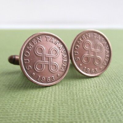 FINLAND Coin Cuff Links, Solid Bronze Repurposed Vintage Suomen Tasavalta Coins