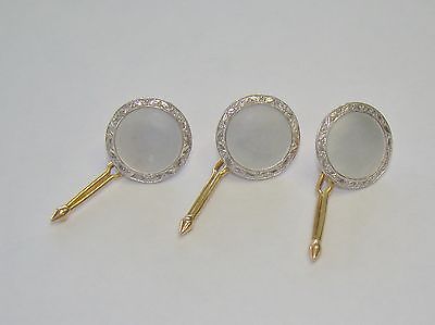 Antique Art Deco Signed 14K Yellow Gold Mother Of Pearl & Platinum Button Set