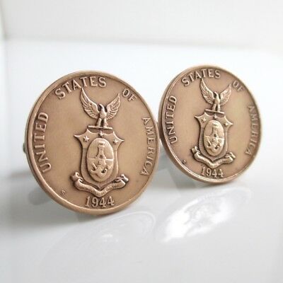 USA Coin Cuff Links - 1944 Eagle & Shield Bronze Repurposed Vintage WWII Coins