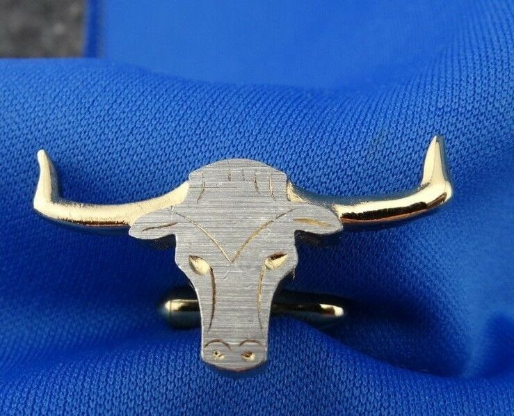 JS2 Unbranded Longhorn Steer Cow Face Cufflinks Tie Tack Set Gold Silver Tone