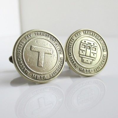 BOSTON Token / Coin Cuff Links - Vintage T, Gold Tone / Brass Repurposed Coins