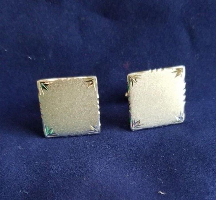 Men's Cufflinks Silver Tone Square Diamond Cut Engravable Unique 3/4