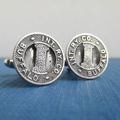 BUFFALO NY Railway Token Cuff Links - Repurposed Vintage Coins, Silver Tone