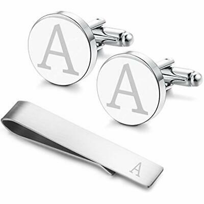 Classic Cuff Links Engraved Initial Cufflinks And Tie Clip Bar Set Alphabet