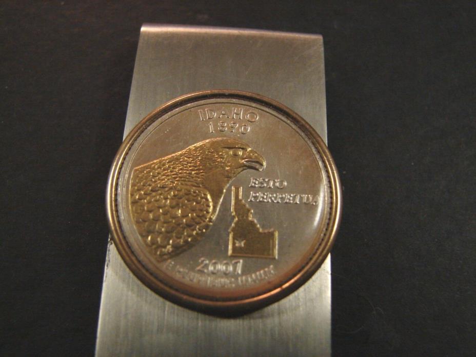 IDAHO COMMEMORATIVE QUARTER pure silver and gold plate coin money clip