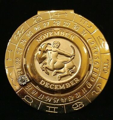 Vintage Pierre Cardin Gold Plated & Diamond SAGITTARIUS Zodiac Money Clip