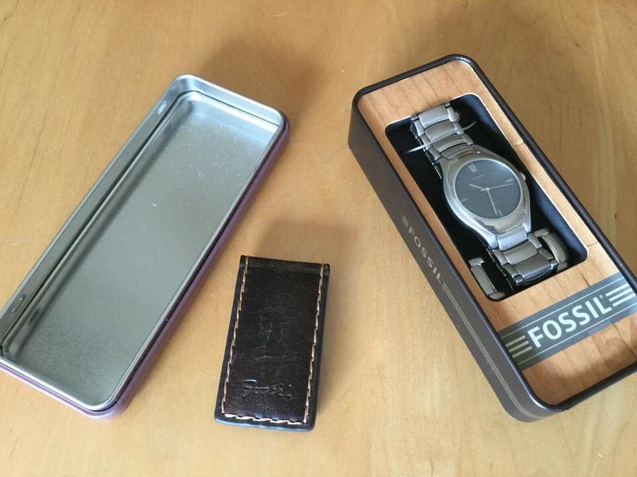 Fossil stainless watch & Patent Leather money clip.
