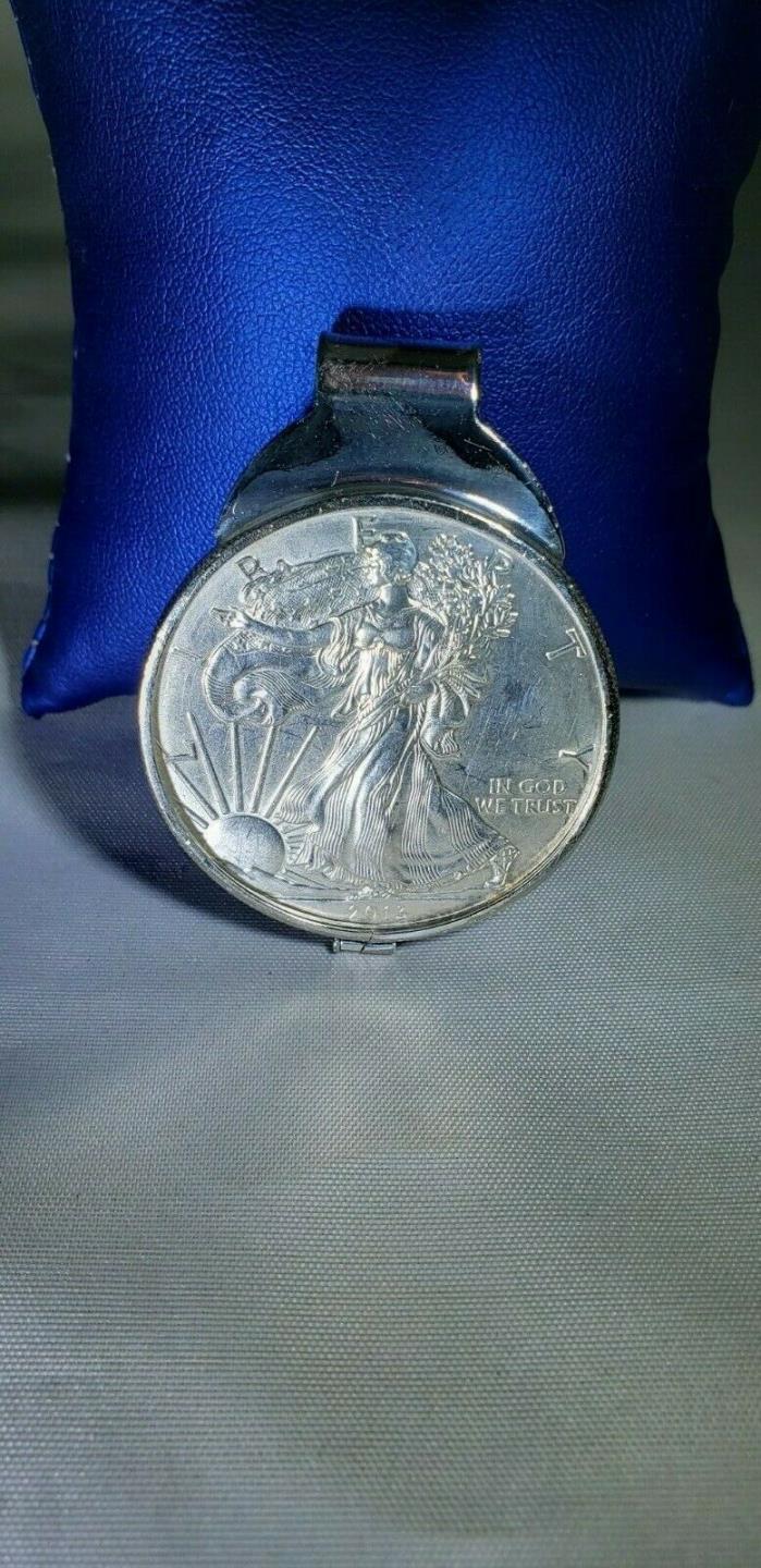 STERLING SILVER MONEY CLIP WITH A .999 FINE AMERICAN EAGLE COIN