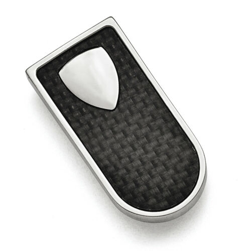 Chisel Stainless Steel Polished Black Carbon Fiber Inlay Money Clip SRM159