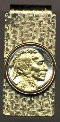 Indian Head Nickel 24k Gold on Silver Hinged Coin Money Clip (Minted 1913-1938)