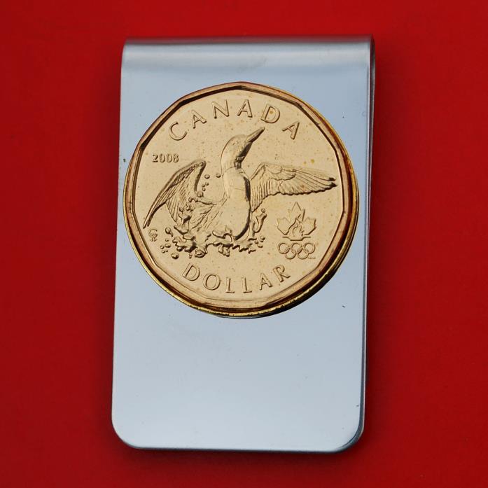 2008 Canada One Dollar BU Unc Coin Stainless Steel Money Clip NEW - Lucky Loonie