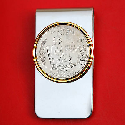 US 2003 Alabama State Quarter BU Uncirculated Coin Two Toned Money Clip New