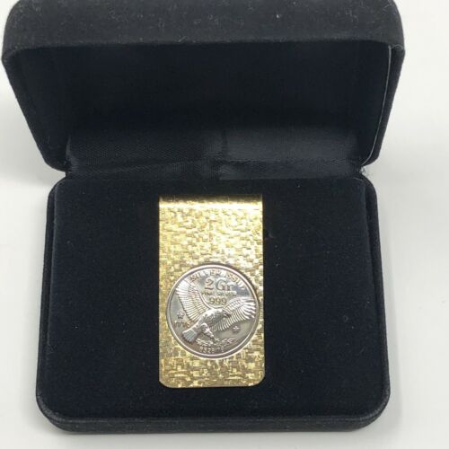 Vtg Silver Issue 2 Gr .999 Fine Silver 1776 Bicentennial Gold Tone Money Clip