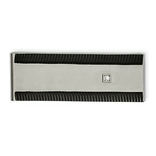 CHISEL Stainless & Black Money Clip with CZ Accent SRM155 mens NEW in Box