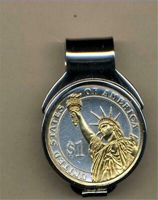 Presidential Dollar Statue of Liberty Silver & 24 k Gold Coin Spring Money Clip