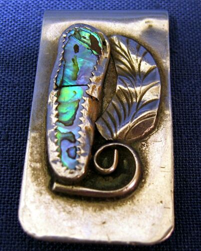 Money Clip - Sterling Silver & Abalone - with Leaf Design