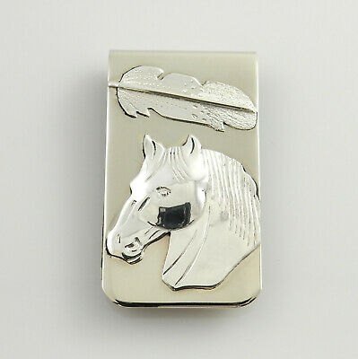 Handmade Navajo Sterling Silver Nickel Horse Feather Money Clip