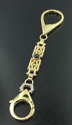 18k yellow gold & genuine Sapphire accent Keychain, 21.8 grams