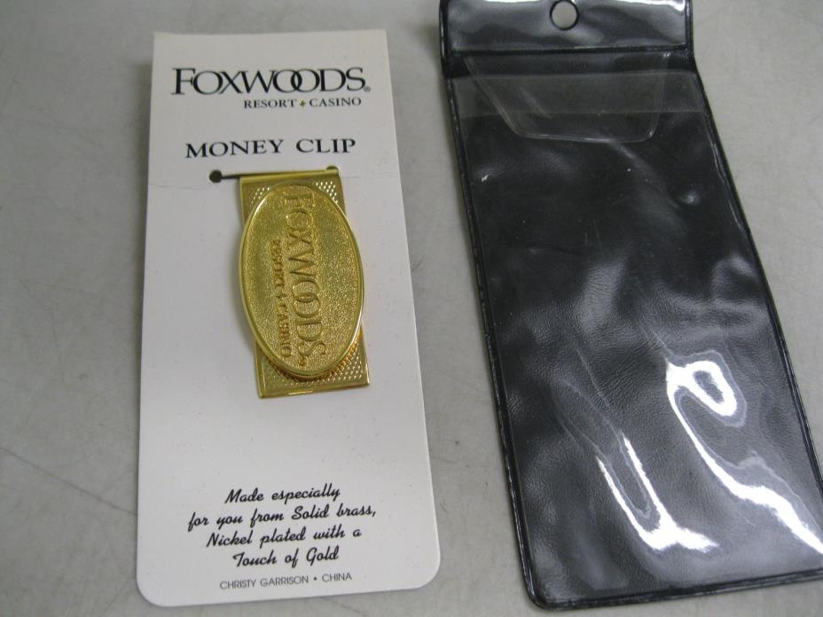 NEW FOXWOODS CASINO PAPER MONEY BRASS CLIP CREDIT CARD WALLET HOLDER~GOLD COLOR