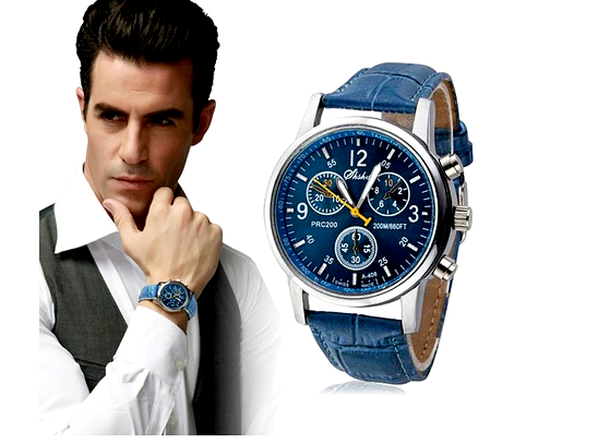 Watch Analog Stainless Steel Leather Blue Face Blue Band Luxury Fashion Watches