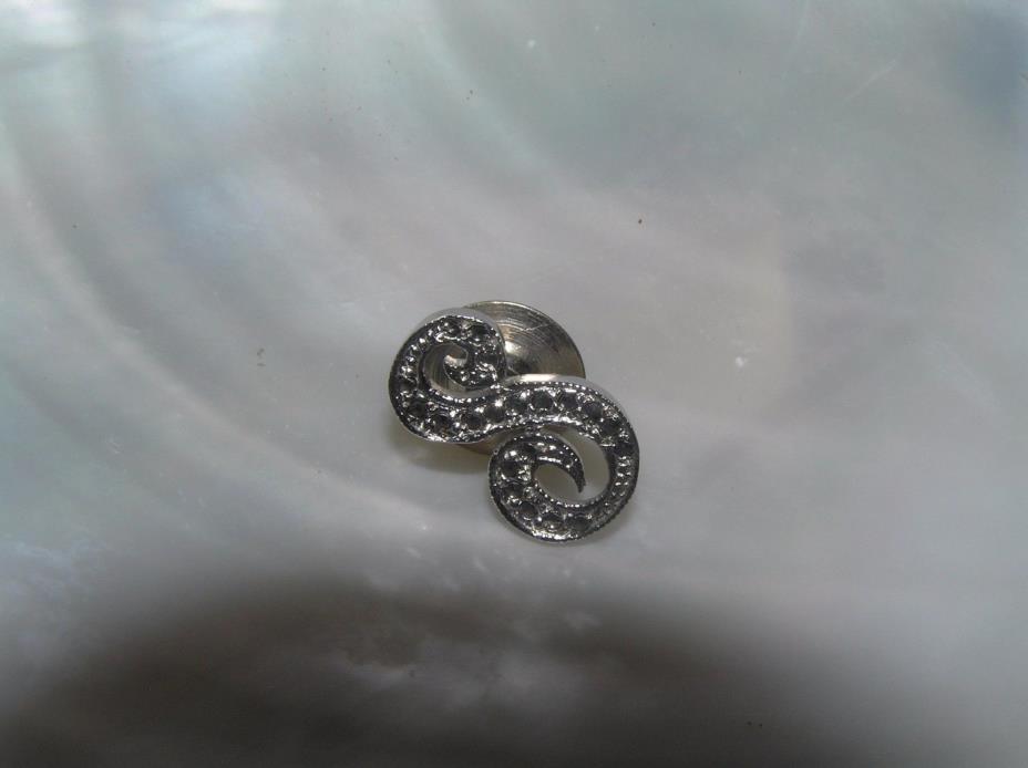 Vintage Faux Marcasite Silvertone Swirly Initial S Tie Tac or Lapel or Hat Pin