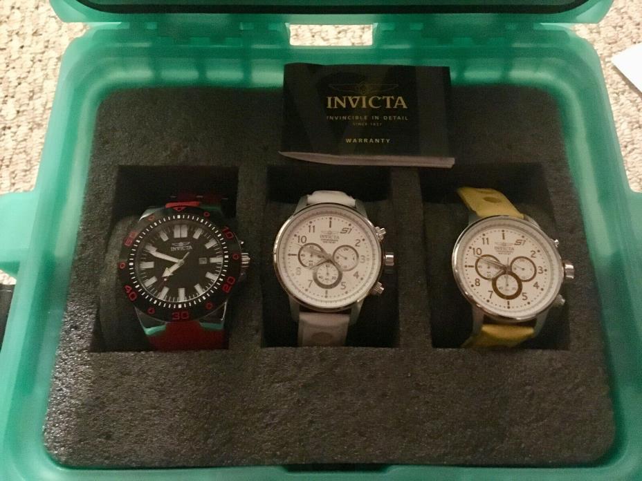 INVICTA THREE MENS WATCHES IN CASE RED 23481, WHITE  24083, YELLOW 24081